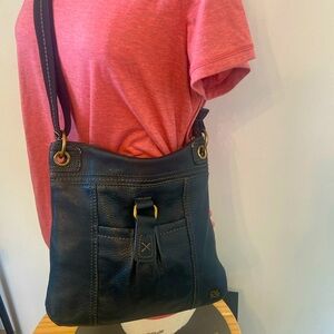 The SAK Black Leather Crossbody Shoulder Bag PURSE Phone Slit Handbag, VINTAGE